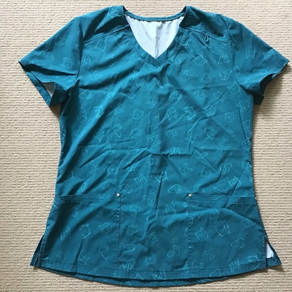 Scrubletics Tops - Scrubletics Teal Patterned Scrub Top